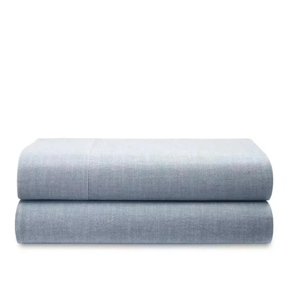 New Ralph Lauren Home Queen Flat‎ Sheet Workshirt Chambray Blue